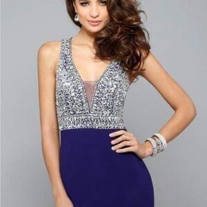 Faviana Blue and Silver Bodycon Dress